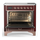 ILVE Majestic III 36-Inch Induction Range with 6 Induction Elements and Triple Glass Door Electric Oven in Burgundy with Copper Trim (UMIB36NR3BUP)