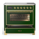 ILVE Majestic III 36-Inch Induction Range with 6 Induction Elements and Triple Glass Door Electric Oven in Emerald Green with Brass Trim (UMIB36NR3EGG)