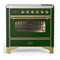 ILVE Majestic III 36-Inch Induction Range with 6 Induction Elements and Triple Glass Door Electric Oven in Emerald Green with Brass Trim (UMIB36NR3EGG)