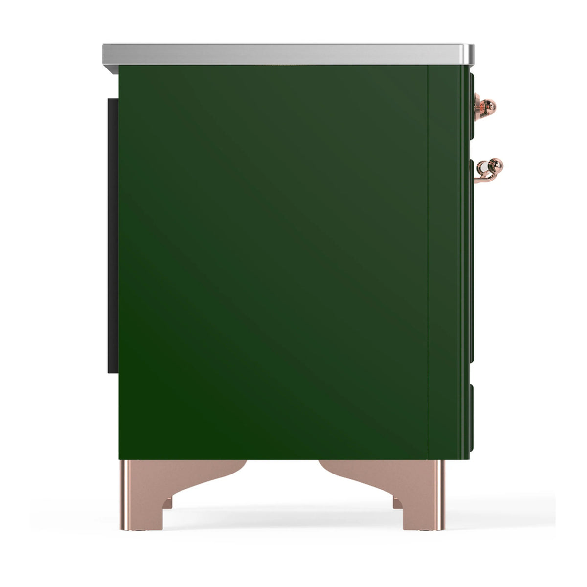 Emerald green oven body side panel with stainless top and copper handles