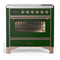 ILVE Majestic III 36-Inch Induction Range with 6 Induction Elements and Triple Glass Door Electric Oven in Emerald Green with Copper Trim (UMIB36NR3EGP)