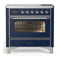 ILVE Majestic III 36-Inch Induction Range with 6 Induction Elements and Triple Glass Door Electric Oven in Mightnight Blue with Chrome Trim (UMIB36NR3MBC)