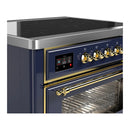 ILVE Majestic III 36-Inch Induction Range with 6 Induction Elements and Triple Glass Door Electric Oven in Mightnight Blue with Brass Trim (UMIB36NR3MBG)
