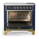 ILVE Majestic III 36-Inch Induction Range with 6 Induction Elements and Triple Glass Door Electric Oven in Mightnight Blue with Brass Trim (UMIB36NR3MBG)
