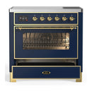 ILVE Majestic III 36-Inch Induction Range with 6 Induction Elements and Triple Glass Door Electric Oven in Mightnight Blue with Brass Trim (UMIB36NR3MBG)