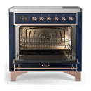 ILVE Majestic III 36-Inch Induction Range with 6 Induction Elements and Triple Glass Door Electric Oven in Mightnight Blue with Copper Trim (UMIB36NR3MBP)