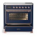 ILVE Majestic III 36-Inch Induction Range with 6 Induction Elements and Triple Glass Door Electric Oven in Mightnight Blue with Copper Trim (UMIB36NR3MBP)
