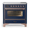 ILVE Majestic III 36-Inch Induction Range with 6 Induction Elements and Triple Glass Door Electric Oven in Mightnight Blue with Copper Trim (UMIB36NR3MBP)