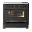 ILVE Majestic III 36-Inch Induction Range with 6 Induction Elements and Triple Glass Door Electric Oven in Matte Graphite with Burnished Trim (UMIB36NR3MGB)