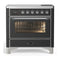 ILVE Majestic III 36-Inch Induction Range with 6 Induction Elements and Triple Glass Door Electric Oven in Matte Graphite with Chrome Trim (UMIB36NR3MGC)