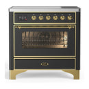 ILVE Majestic III 36-Inch Induction Range with 6 Induction Elements and Triple Glass Door Electric Oven in Matte Graphite with Brass Trim (UMIB36NR3MGG)