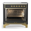ILVE Majestic III 36-Inch Induction Range with 6 Induction Elements and Triple Glass Door Electric Oven in Matte Graphite with Brass Trim (UMIB36NR3MGG)