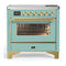 ILVE Majestic III 36-Inch Induction Range with 6 Induction Elements and Triple Glass Door Electric Oven in Mediterranean Mint with Brass Trim (UMIB36NR3MMG)