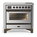 ILVE Majestic III 36-Inch Induction Range with 6 Induction Elements and Triple Glass Door Electric Oven in Stainless Steel with Burnished Trim (UMIB36NR3SSB)