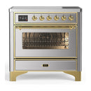 ILVE Majestic III 36-Inch Induction Range with 6 Induction Elements and Triple Glass Door Electric Oven in Stainless Steel with Brass Trim (UMIB36NR3SSG)