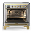 ILVE Majestic III 36-Inch Induction Range with 6 Induction Elements and Triple Glass Door Electric Oven in Stainless Steel with Brass Trim (UMIB36NR3SSG)