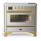 ILVE Majestic III 36-Inch Induction Range with 6 Induction Elements and Triple Glass Door Electric Oven in Stainless Steel with Brass Trim (UMIB36NR3SSG)