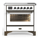 ILVE Majestic III 36-Inch Induction Range with 6 Induction Elements and Triple Glass Door Electric Oven in White with Burnished Trim (UMIB36NR3WHB)