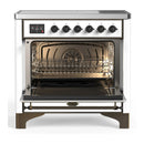 ILVE Majestic III 36-Inch Induction Range with 6 Induction Elements and Triple Glass Door Electric Oven in White with Burnished Trim (UMIB36NR3WHB)