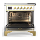 ILVE Majestic III 36-Inch Induction Range with 6 Induction Elements and Triple Glass Door Electric Oven in White with Brass Trim (UMIB36NR3WHG)