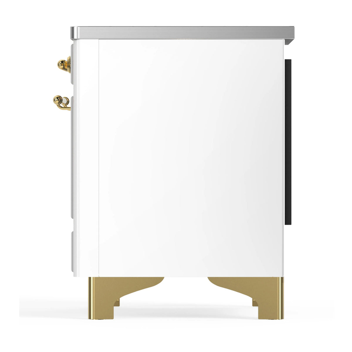 White range side panel with brass handles and brass feet