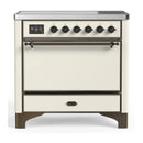 ILVE Majestic III 36-Inch Induction Range with 6 Induction Elements and Solid Door Electric Oven in Antique White with Burnished Trim (UMIB36QNR3AWB)