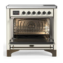 ILVE Majestic III 36-Inch Induction Range with 6 Induction Elements and Solid Door Electric Oven in Antique White with Burnished Trim (UMIB36QNR3AWB)