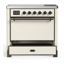ILVE Majestic III 36-Inch Induction Range with 6 Induction Elements and Solid Door Electric Oven in Antique White with Burnished Trim (UMIB36QNR3AWB)