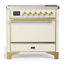 ILVE Majestic III 36-Inch Induction Range with 6 Induction Elements and Solid Door Electric Oven in Antique White with Brass Trim (UMIB36QNR3AWG)