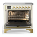 ILVE Majestic III 36-Inch Induction Range with 6 Induction Elements and Solid Door Electric Oven in Antique White with Brass Trim (UMIB36QNR3AWG)