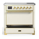 ILVE Majestic III 36-Inch Induction Range with 6 Induction Elements and Solid Door Electric Oven in Antique White with Brass Trim (UMIB36QNR3AWG)