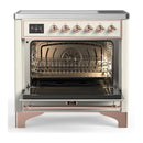ILVE Majestic III 36-Inch Induction Range with 6 Induction Elements and Solid Door Electric Oven in Antique White with Copper Trim (UMIB36QNR3AWP)