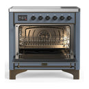 ILVE Majestic III 36-Inch Induction Range with 6 Induction Elements and Solid Door Electric Oven in Blue Grey with Burnished Trim (UMIB36QNR3BGB)
