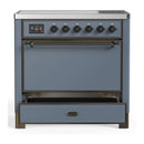 ILVE Majestic III 36-Inch Induction Range with 6 Induction Elements and Solid Door Electric Oven in Blue Grey with Burnished Trim (UMIB36QNR3BGB)