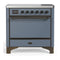 ILVE Majestic III 36-Inch Induction Range with 6 Induction Elements and Solid Door Electric Oven in Blue Grey with Burnished Trim (UMIB36QNR3BGB)