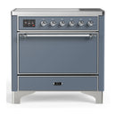 ILVE Majestic III 36-Inch Induction Range with 6 Induction Elements and Solid Door Electric Oven in Blue Grey with Chrome Trim (UMIB36QNR3BGC)