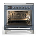 ILVE Majestic III 36-Inch Induction Range with 6 Induction Elements and Solid Door Electric Oven in Blue Grey with Chrome Trim (UMIB36QNR3BGC)