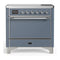 ILVE Majestic III 36-Inch Induction Range with 6 Induction Elements and Solid Door Electric Oven in Blue Grey with Chrome Trim (UMIB36QNR3BGC)