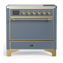 ILVE Majestic III 36-Inch Induction Range with 6 Induction Elements and Solid Door Electric Oven in Blue Grey with Brass Trim (UMIB36QNR3BGG)