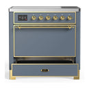 ILVE Majestic III 36-Inch Induction Range with 6 Induction Elements and Solid Door Electric Oven in Blue Grey with Brass Trim (UMIB36QNR3BGG)