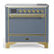ILVE Majestic III 36-Inch Induction Range with 6 Induction Elements and Solid Door Electric Oven in Blue Grey with Brass Trim (UMIB36QNR3BGG)