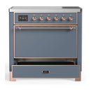 ILVE Majestic III 36-Inch Induction Range with 6 Induction Elements and Solid Door Electric Oven in Blue Grey with Copper Trim (UMIB36QNR3BGP)
