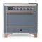 ILVE Majestic III 36-Inch Induction Range with 6 Induction Elements and Solid Door Electric Oven in Blue Grey with Copper Trim (UMIB36QNR3BGP)