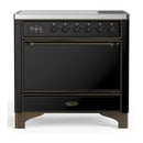 ILVE Majestic III 36-Inch Induction Range with 6 Induction Elements and Solid Door Electric Oven in Glossy Black with Burnished Trim (UMIB36QNR3BKB)