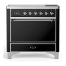 ILVE Majestic III 36-Inch Induction Range with 6 Induction Elements and Solid Door Electric Oven in Glossy Black with Chrome Trim (UMIB36QNR3BKC)