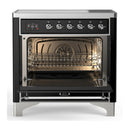 ILVE Majestic III 36-Inch Induction Range with 6 Induction Elements and Solid Door Electric Oven in Glossy Black with Chrome Trim (UMIB36QNR3BKC)