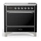 ILVE Majestic III 36-Inch Induction Range with 6 Induction Elements and Solid Door Electric Oven in Glossy Black with Chrome Trim (UMIB36QNR3BKC)