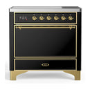 ILVE Majestic III 36-Inch Induction Range with 6 Induction Elements and Solid Door Electric Oven in Glossy Black with Brass Trim (UMIB36QNR3BKG)