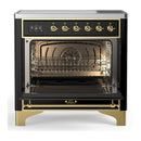 ILVE Majestic III 36-Inch Induction Range with 6 Induction Elements and Solid Door Electric Oven in Glossy Black with Brass Trim (UMIB36QNR3BKG)