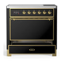 ILVE Majestic III 36-Inch Induction Range with 6 Induction Elements and Solid Door Electric Oven in Glossy Black with Brass Trim (UMIB36QNR3BKG)